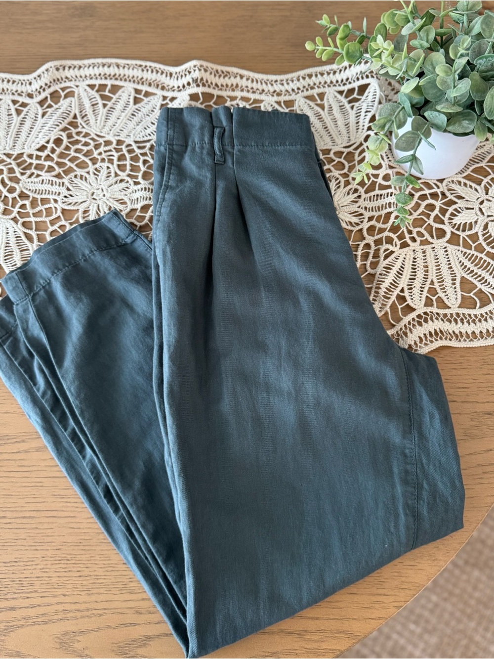 LOFT Linen Blend Wide Leg Pants Women’s Size S Gray - Blue  Pull On High Rise